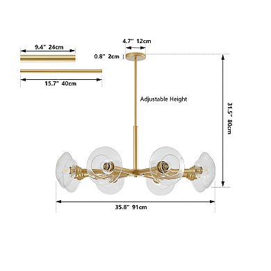 ELEMENT ACE Modern 8-Light Sputnik Chandelier with Clear Glass Shades Mid-Century Pendant Fixture