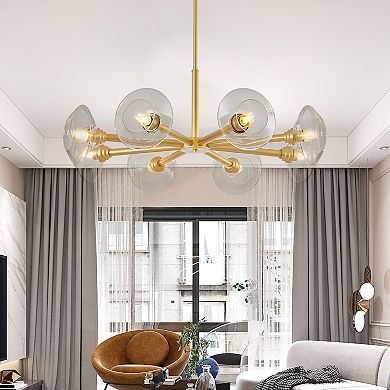 ELEMENT ACE Modern 8-Light Sputnik Chandelier with Clear Glass Shades Mid-Century Pendant Fixture