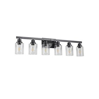 ELEMENT ACE Contemporary Six-Light Bathroom Vanity Lighting Fixture with Clear Glass Shades