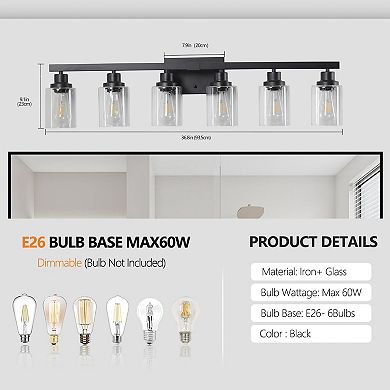 ELEMENT ACE Contemporary Six-Light Bathroom Vanity Lighting Fixture with Clear Glass Shades