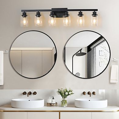 ELEMENT ACE Contemporary Six-Light Bathroom Vanity Lighting Fixture with Clear Glass Shades
