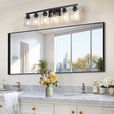 ELEMENT ACE Contemporary Six-Light Bathroom Vanity Lighting Fixture with Clear Glass Shades