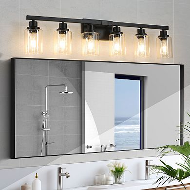 ELEMENT ACE Contemporary Six-Light Bathroom Vanity Lighting Fixture with Clear Glass Shades