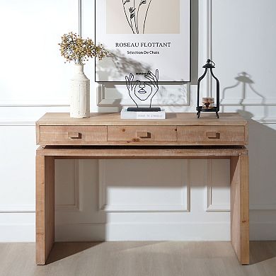 GOODSILO Rustic Wooden Console Table with Three Drawers for Entryway or Hallway Storage