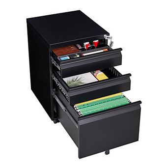 GOODSILO 3-Drawer Mobile Filing Cabinet with Lock for Legal and Letter Size Documents