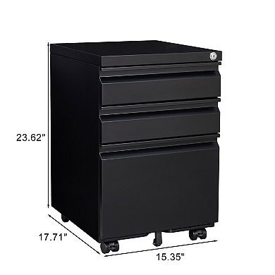 GOODSILO 3-Drawer Mobile Filing Cabinet with Lock for Legal and Letter Size Documents