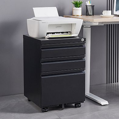 GOODSILO 3-Drawer Mobile Filing Cabinet with Lock for Legal and Letter Size Documents
