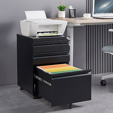 GOODSILO 3-Drawer Mobile Filing Cabinet with Lock for Legal and Letter Size Documents