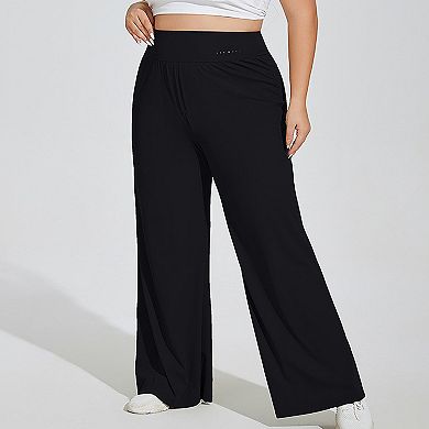 Women's Plus Size High Waist Wide Leg Lounge Pants with Soft Stretch Fabric Relaxed Fit