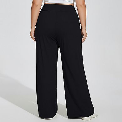 Women's Plus Size High Waist Wide Leg Lounge Pants with Soft Stretch Fabric Relaxed Fit