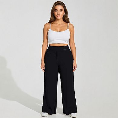 Women's Plus Size High Waist Wide Leg Lounge Pants with Soft Stretch Fabric Relaxed Fit