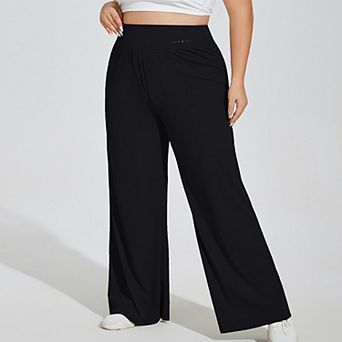 Women's Plus Size High Waist Wide Leg Lounge Pants with Soft Stretch Fabric Relaxed Fit