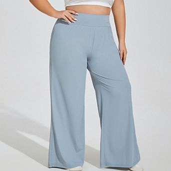 Women's Plus Size High Waist Wide Leg Lounge Pants with Soft Stretch Fabric Relaxed Fit