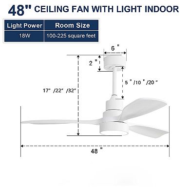 ELEMENT ACE 48 Inch Indoor Ceiling Fan with Light and Remote Control Featuring Solid Wood Blades
