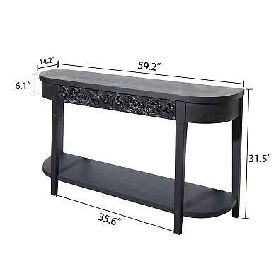 GOODSILO 59.2-Inch Carved Wood Console Table with Storage Shelf and Two Drawers for Entryway