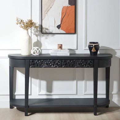 GOODSILO 59.2-Inch Carved Wood Console Table with Storage Shelf and Two Drawers for Entryway