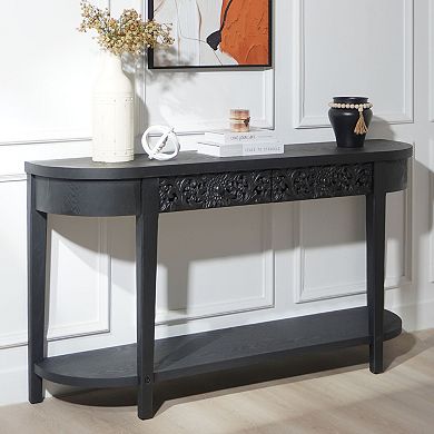 GOODSILO 59.2-Inch Carved Wood Console Table with Storage Shelf and Two Drawers for Entryway