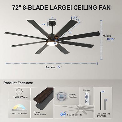 ELEMENT ACE 72" 8-Blade Reversible DC Motor Ceiling Fan w/ Dimmable LED Light & Remote
