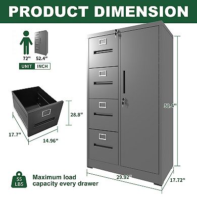GOODSILO Vertical Metal Storage Cabinet with Lock, 4-Drawer and Door Steel File Locker