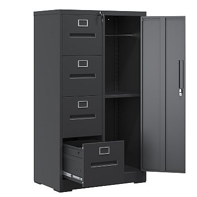 GOODSILO Vertical Metal Storage Cabinet with Lock, 4-Drawer and Door Steel File Locker