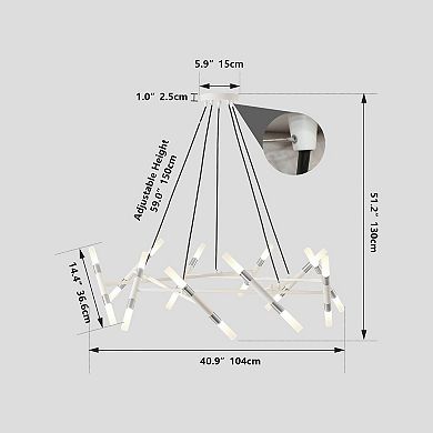 ELEMENT ACE Modern Branch Design Chandelier Light Fixture with Frosted Tubes and Adjustable Height