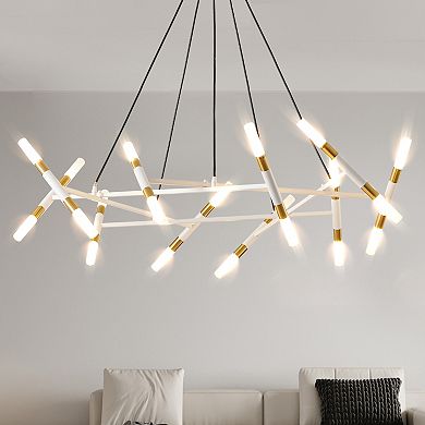 ELEMENT ACE Modern Branch Design Chandelier Light Fixture with Frosted Tubes and Adjustable Height