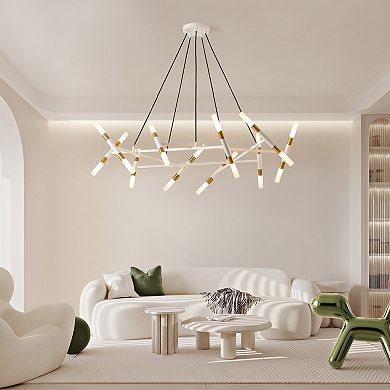 ELEMENT ACE Modern Branch Design Chandelier Light Fixture with Frosted Tubes and Adjustable Height
