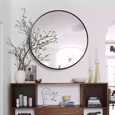 ELEMENT ACE 30 Inch Round Wall Mirror with Black Metal Frame for Modern Bathroom Decor