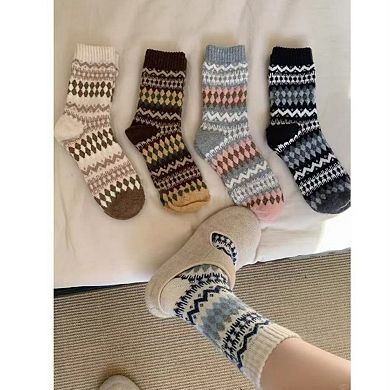 Women's 5-Pair Fair Isle Knit Crew Socks Soft Cozy Stretch Winter Patterned Socks for Everyday Wear