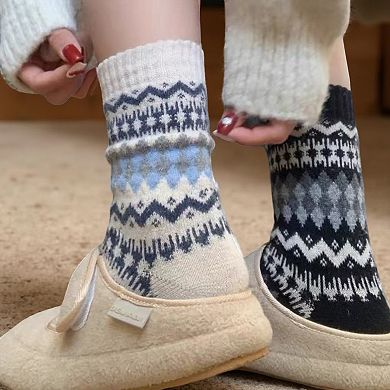 Women's 5-Pair Fair Isle Knit Crew Socks Soft Cozy Stretch Winter Patterned Socks for Everyday Wear