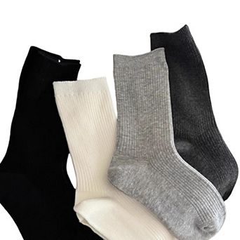 Women's 4-Pair Ribbed Knit Crew Socks Soft Essential Socks for Casual Wear Layering