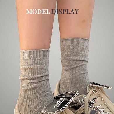 Women's 4-Pair Ribbed Knit Crew Socks Soft Essential Socks for Casual Wear Layering