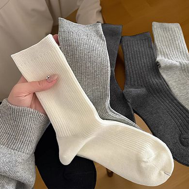 Women's 4-Pair Ribbed Knit Crew Socks Soft Essential Socks for Casual Wear Layering
