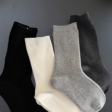 Women's 4-Pair Ribbed Knit Crew Socks Soft Essential Socks for Casual Wear Layering