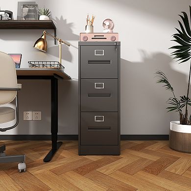 GOODSILO Three-Drawer Locking Vertical File Cabinet for Legal and Letter Size Documents