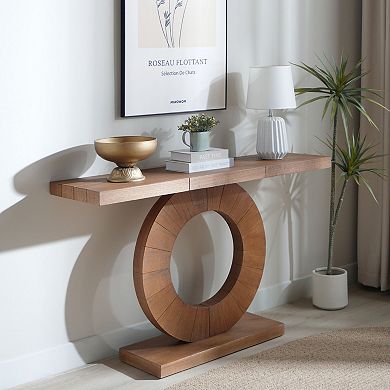 GOODSILO Modern Minimalist Wooden Console Table with Circular Base for Entryway and Living Room