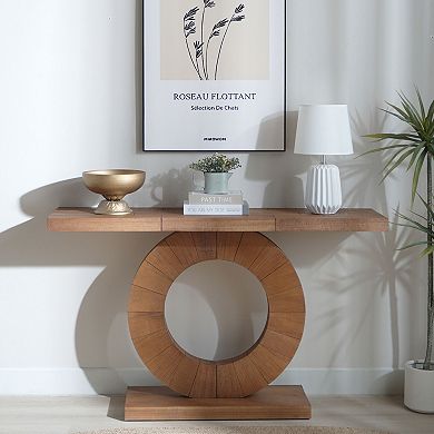 GOODSILO Modern Minimalist Wooden Console Table with Circular Base for Entryway and Living Room