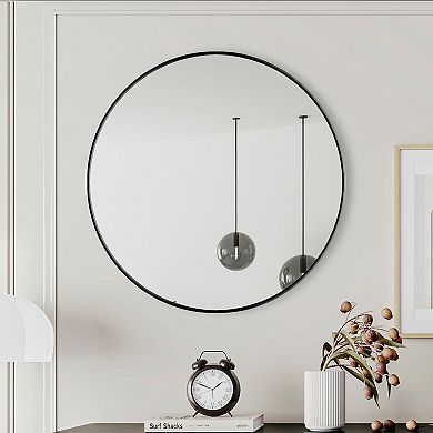 ELEMENT ACE 28 Inch Circular Metal Framed Wall Mirror for Modern Home Decor and Vanity Use