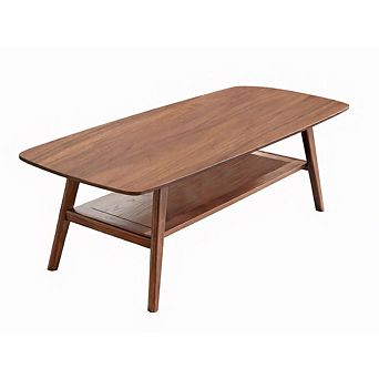 GOODSILO Solid Wood Dual-Tier Storage Coffee Table with Oak Top and Shelf