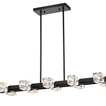 ELEMENT ACE Modern Linear Crystal Pendant Light Fixture with Adjustable Height for Dining Rooms