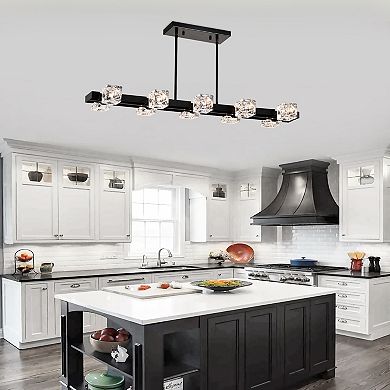 ELEMENT ACE Modern Linear Crystal Pendant Light Fixture with Adjustable Height for Dining Rooms