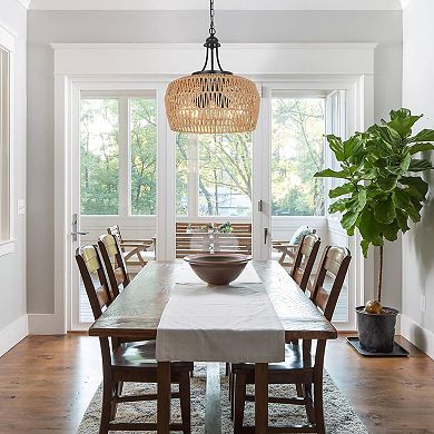 ELEMENT ACE 5-Light Rattan Pendant Chandelier, Large Farmhouse Wicker Lampshade for Dining Room
