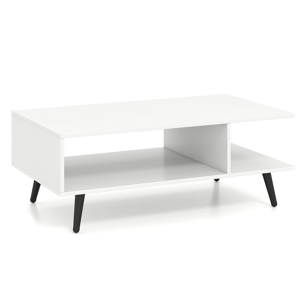 Mid Century Modern Rectangle Coffee Table 2-Tier Accent Table with 2 ...
