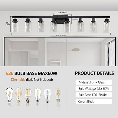 ELEMENT ACE Contemporary 8-Light Vanity Lighting Fixture with Clear Glass Shades for Bathroom Mirror