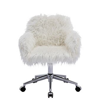 GOODSILO Modern Faux Fur Upholstered Home Office and Vanity Desk Chair with Chrome Base