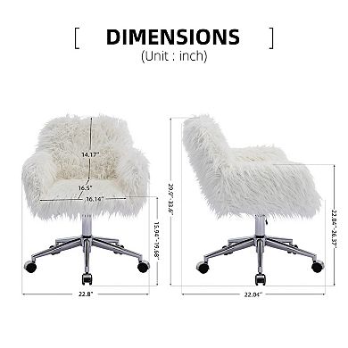 GOODSILO Modern Faux Fur Upholstered Home Office and Vanity Desk Chair with Chrome Base