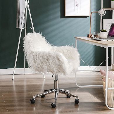 GOODSILO Modern Faux Fur Upholstered Home Office and Vanity Desk Chair with Chrome Base