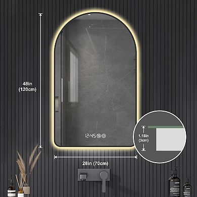 ELEMENT ACE Arched LED Bathroom Mirror with Time, Temperature, Anti-Fog & Dimmable Lighting