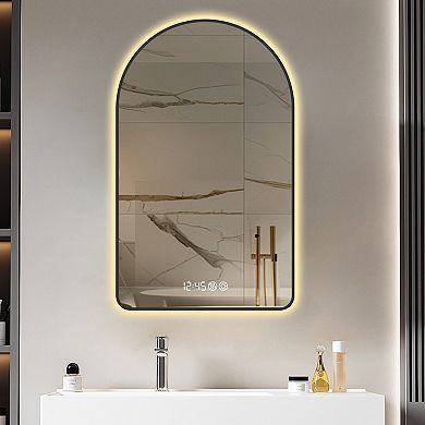 ELEMENT ACE Arched LED Bathroom Mirror with Time, Temperature, Anti-Fog & Dimmable Lighting