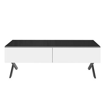 GOODSILO Rectangular Mirror Coffee Table with Storage Drawers and Metal Base